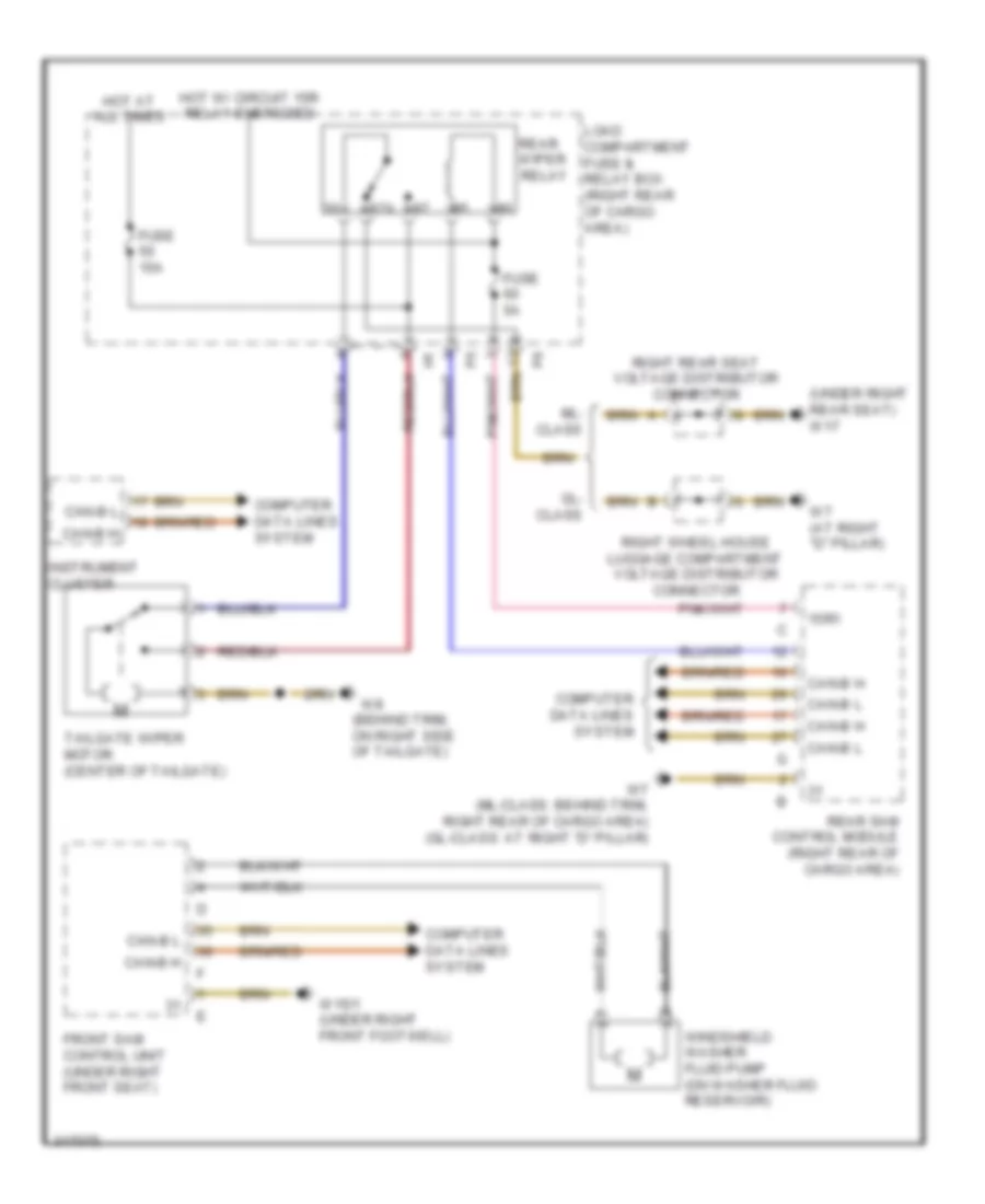 Электросхема заднего стеклоочистителя дворника и омывателя для Mercedes-Benz ML320 2009
