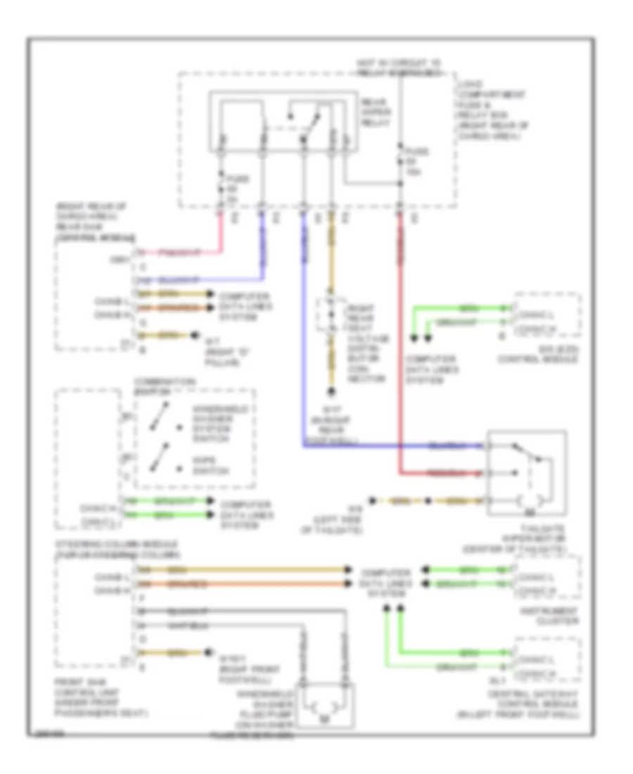 Электросхема заднего стеклоочистителя дворника и омывателя для Mercedes-Benz R320 2008