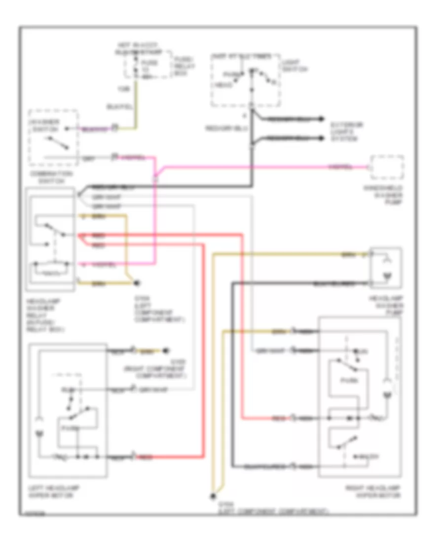 Электросхема стеклоочистителя, дворников и омывателя Фары для Mercedes-Benz C280 1997