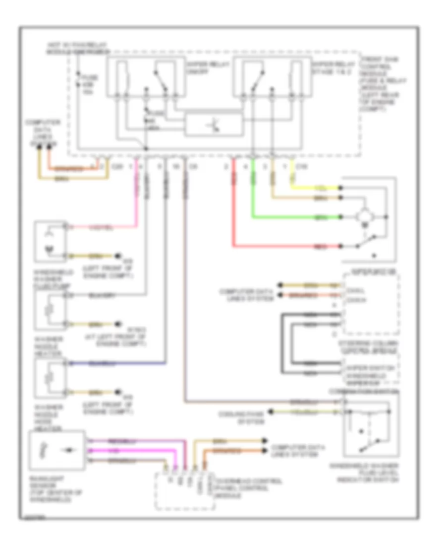 Электросхема передних стеклоочистителей дворников и омывателя лобового стекла для Mercedes-Benz CLK320 2003