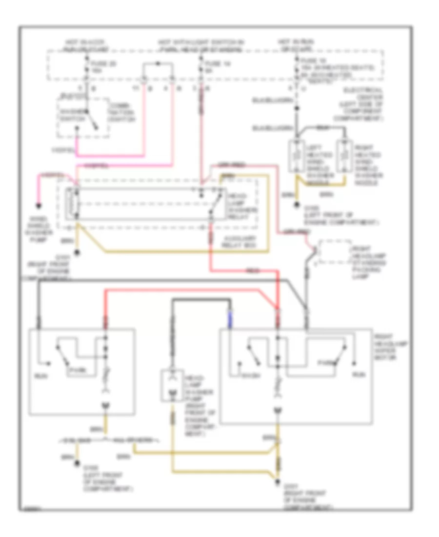 Headlight Washer Wiper Wiring Diagram for Mercedes Benz 190E 1990