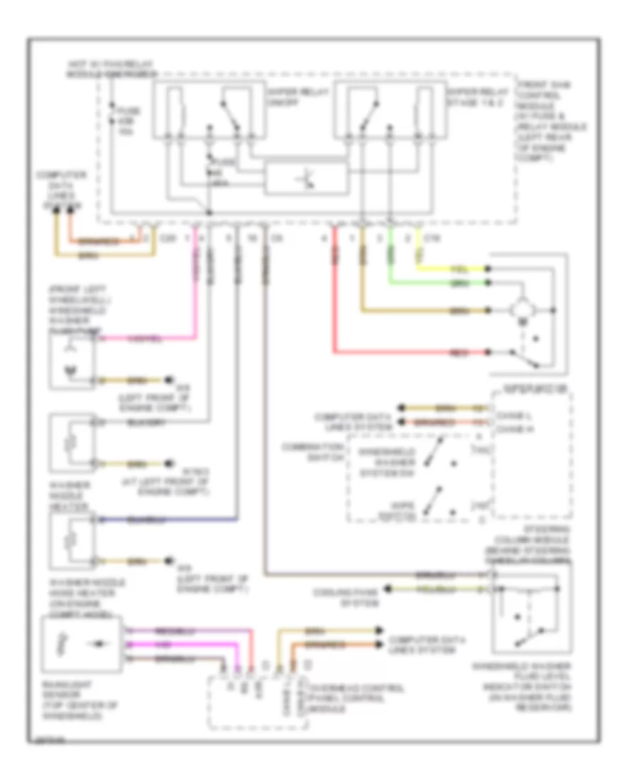 Электросхема передних стеклоочистителей дворников и омывателя лобового стекла для Mercedes-Benz CLK350 2006