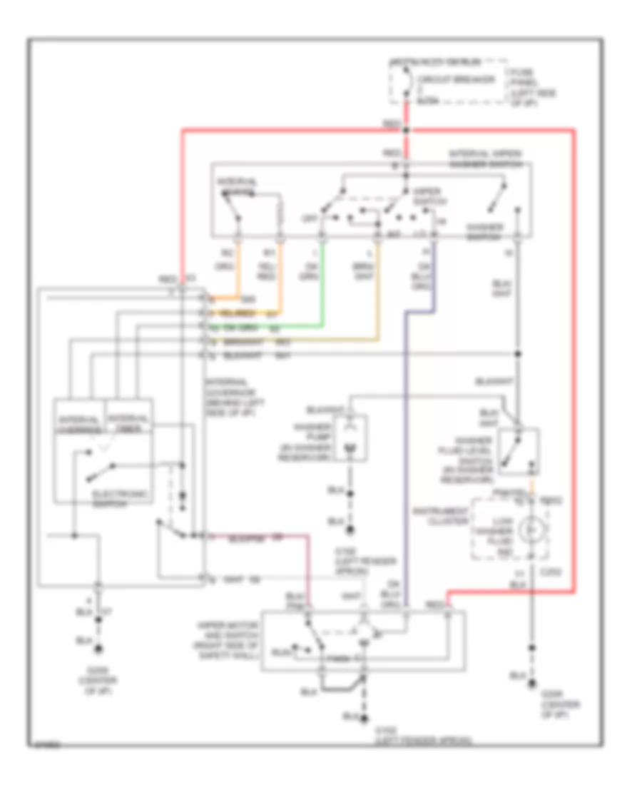 Электросхема стеклоочистителя, дворников и омывателя Интервала для Mercury Topaz XR5 1991