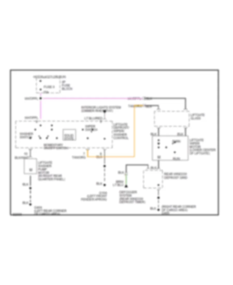 Электросхема заднего стеклоочистителя дворника и омывателя для Mercury Sable LS 1992