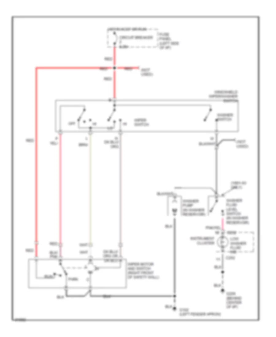 Электросхема стеклоочистителя, дворников и омывателя С 2 скоростями для Mercury Topaz LS 1992