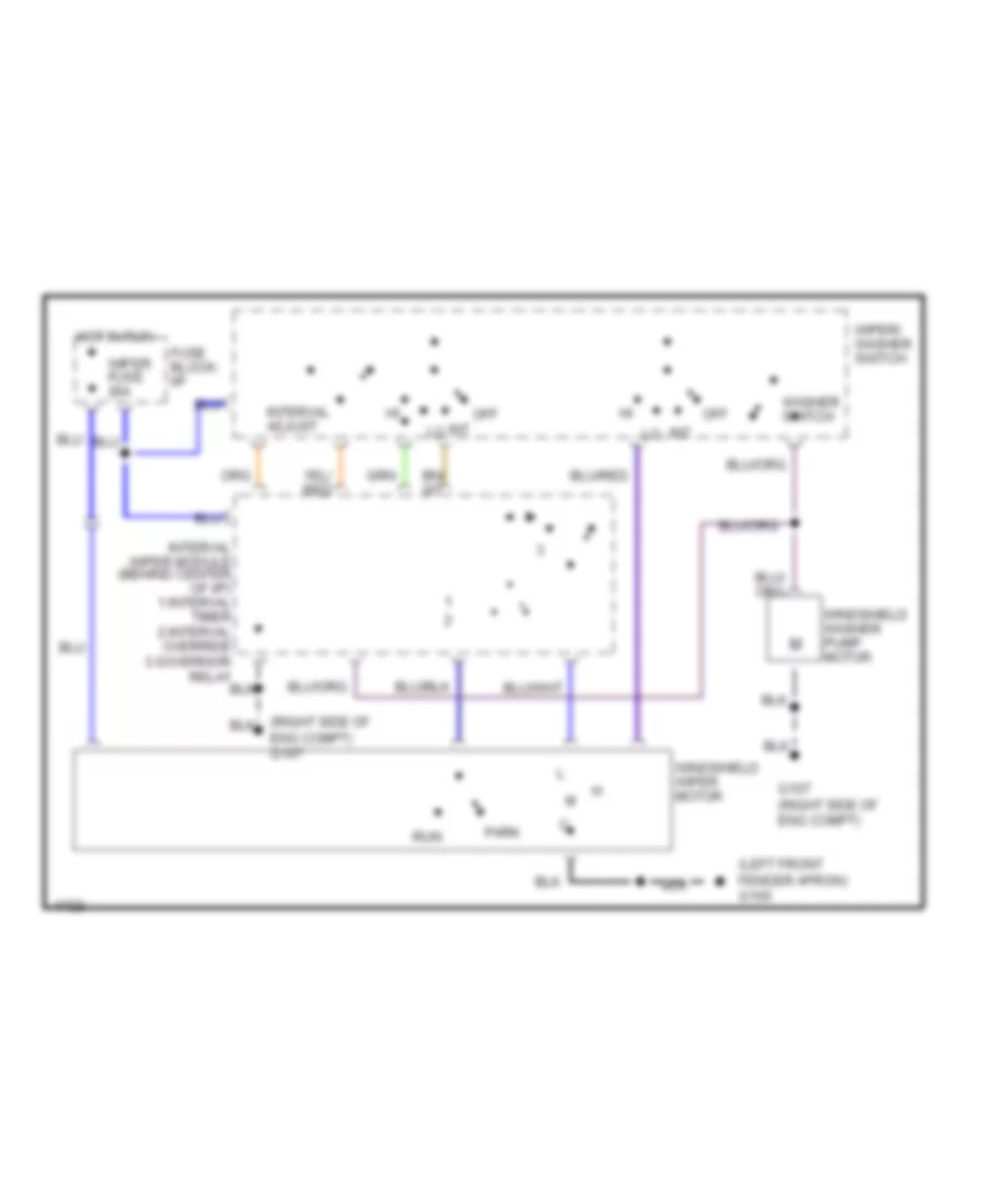 Электросхема стеклоочистителя, дворников и омывателя для Mercury Capri XR2 1993