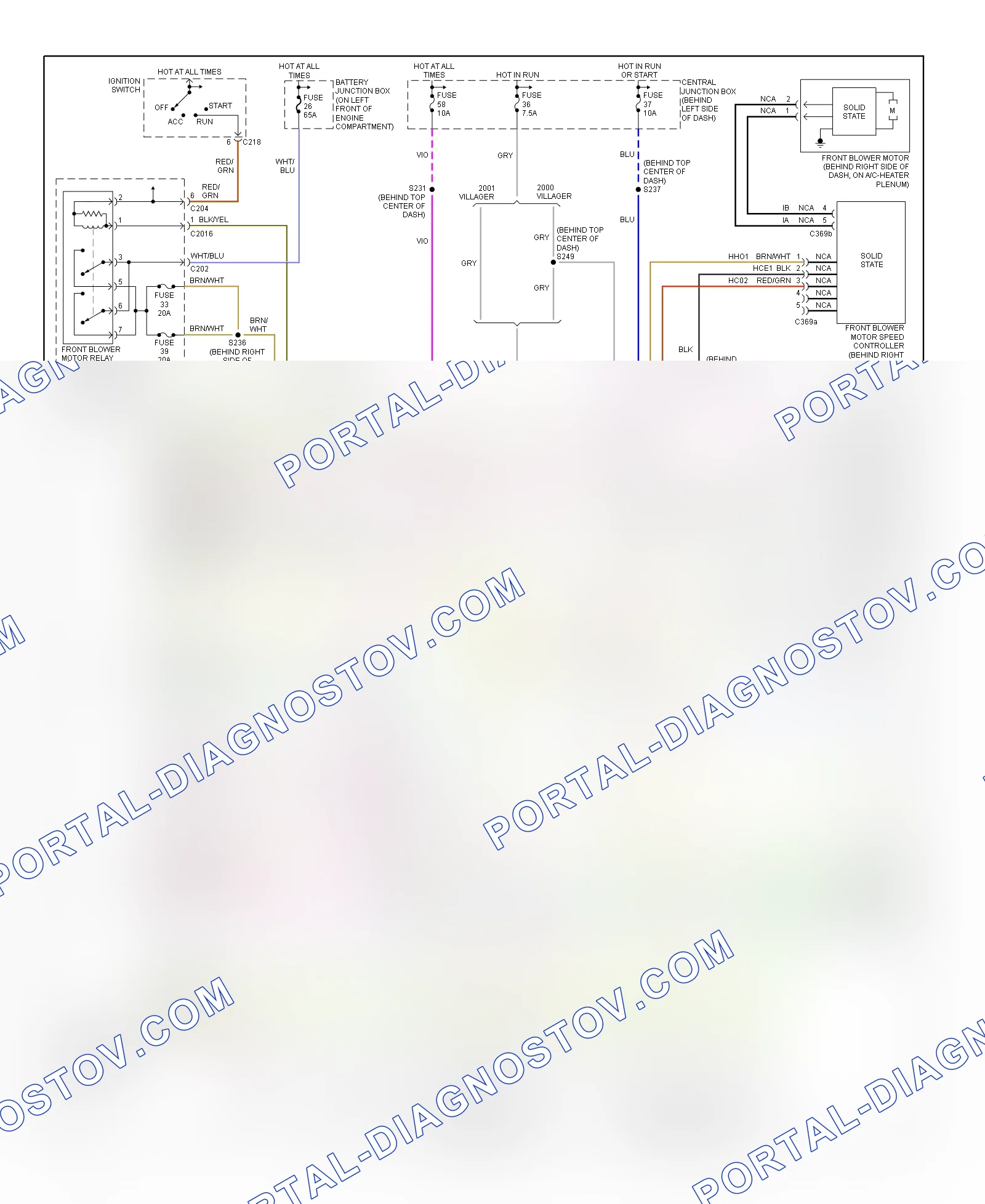 Automatic A C Wiring Diagram 1 of 2 for Mercury Villager Sport 2001