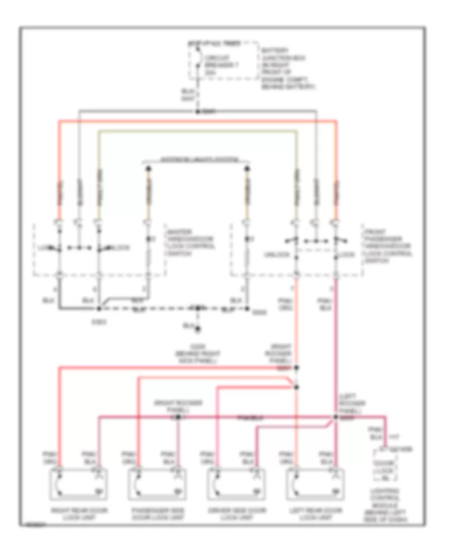 Power Door Lock Wiring Diagram, without Keyless Entry for Mercury Grand Marquis LS 2002