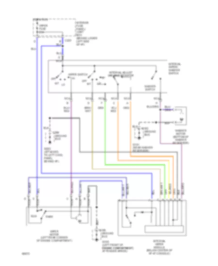 Электросхема стеклоочистителя, дворников и омывателя для Mercury Capri XR2 1994