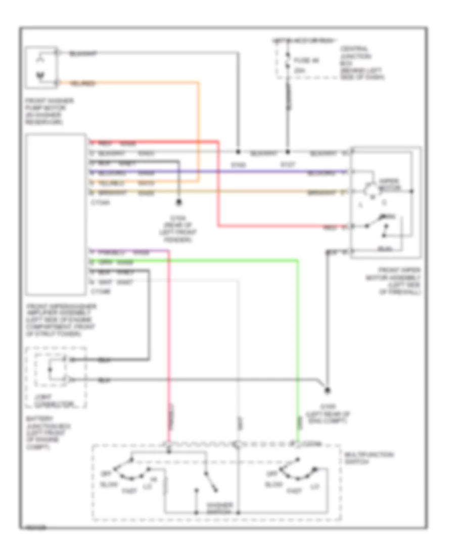 Электросхема передних стеклоочистителей дворников и омывателя лобового стекла для Mercury Villager 2002