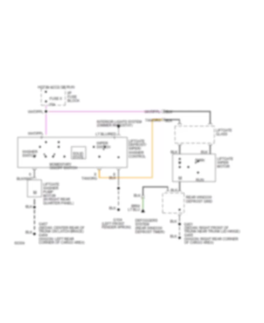 Электросхема заднего стеклоочистителя дворника и омывателя для Mercury Sable LS 1994
