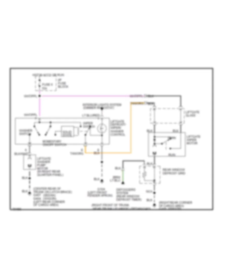 Электросхема заднего стеклоочистителя дворника и омывателя для Mercury Sable GS 1995