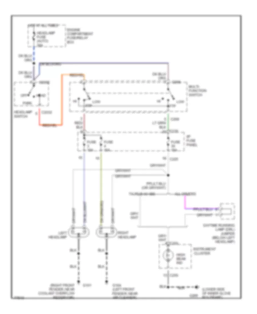 Headlamps Wiring Diagram without DRL for Mercury Sable GS 1996