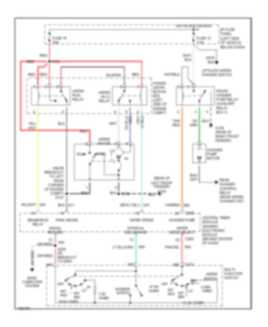 Электросхема передних стеклоочистителей дворников и омывателя лобового стекла для Mercury Mountaineer 1998
