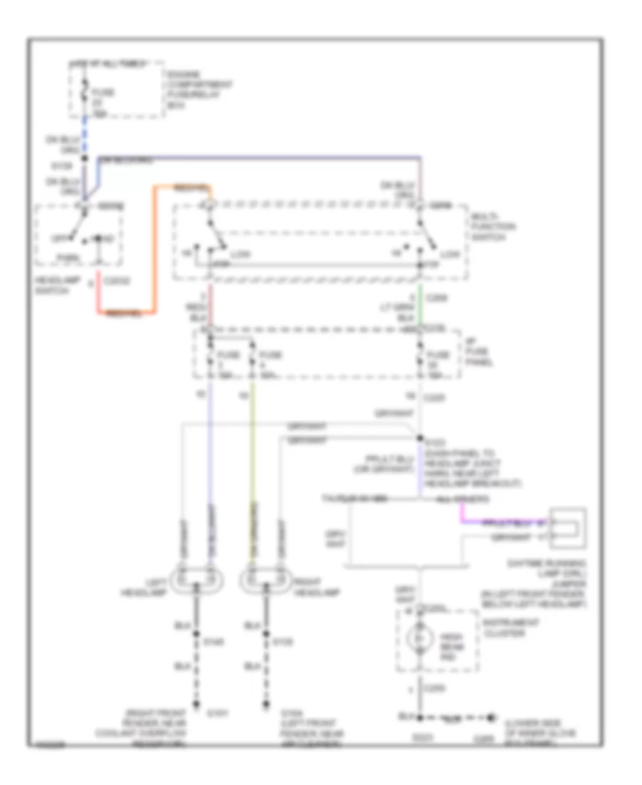 Headlamps Wiring Diagram without DRL for Mercury Sable LS 1998