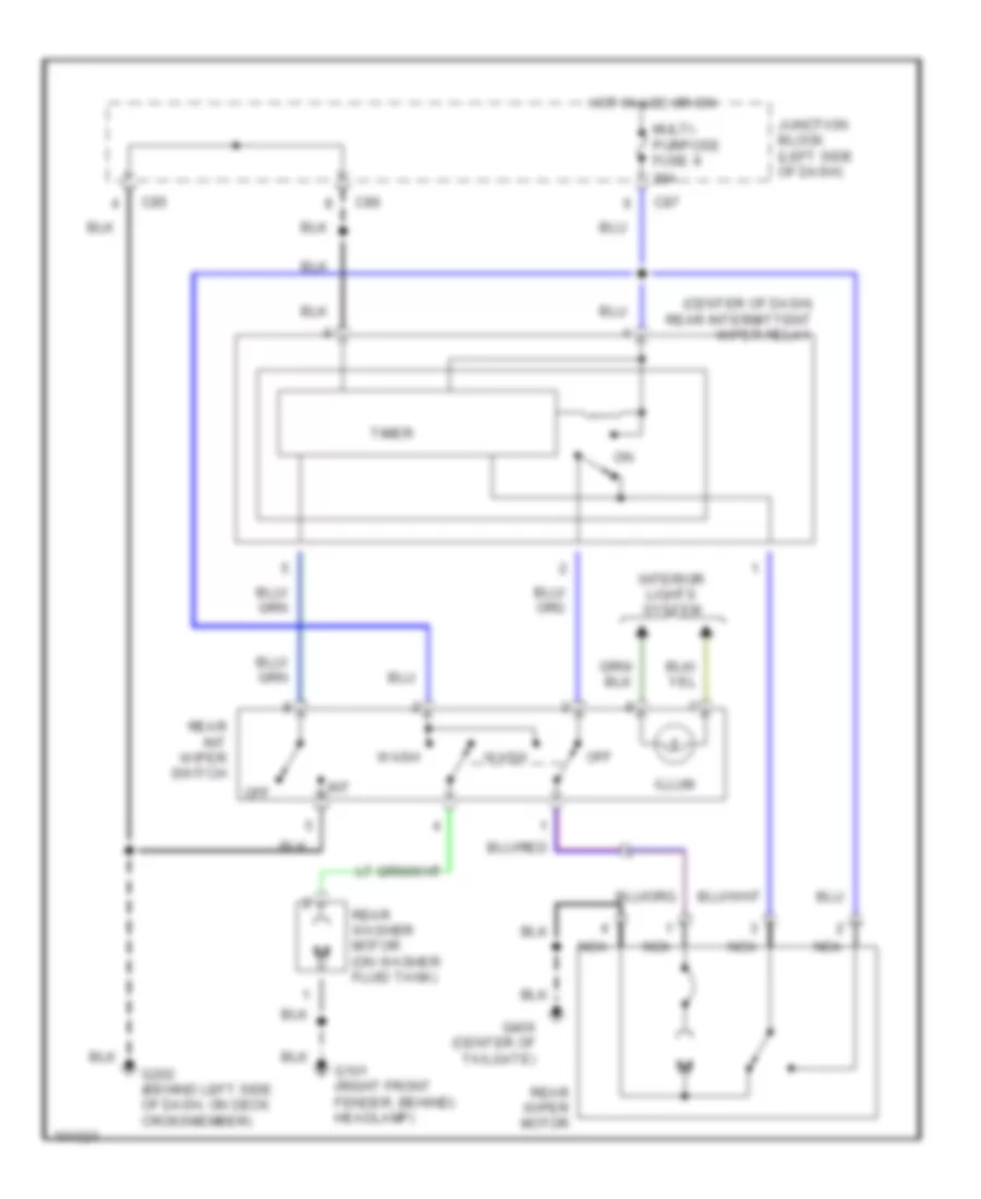Электросхема заднего стеклоочистителя дворника и омывателя для Mitsubishi Diamante LS 1993