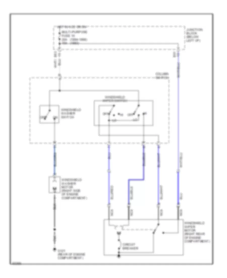 Электросхема стеклоочистителя, дворников и омывателя С 2 скоростями для Mitsubishi Mirage LS 1995