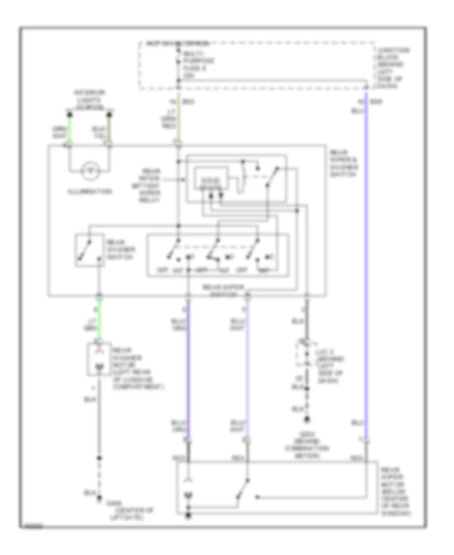 Электросхема заднего стеклоочистителя дворника и омывателя для Mitsubishi Eclipse RS 1997