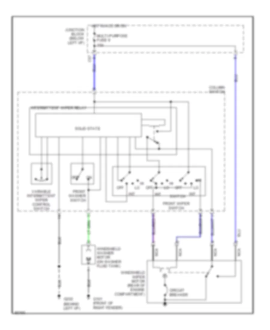Электросхема передних стеклоочистителей дворников и омывателя лобового стекла для Mitsubishi Expo SP 1993