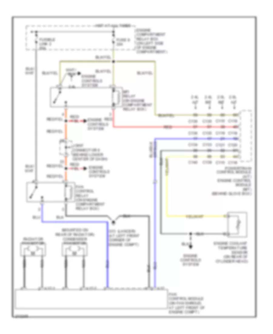 Cooling Fan Wiring Diagram, Except Evolution for Mitsubishi Lancer O-Z Rally 2005