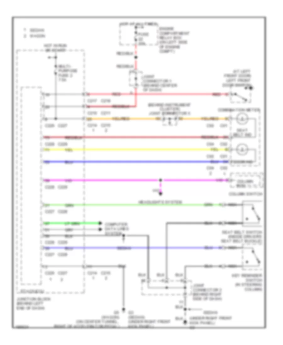 Warning Systems Wiring Diagram, Except Evolution for Mitsubishi Lancer O-Z Rally 2004