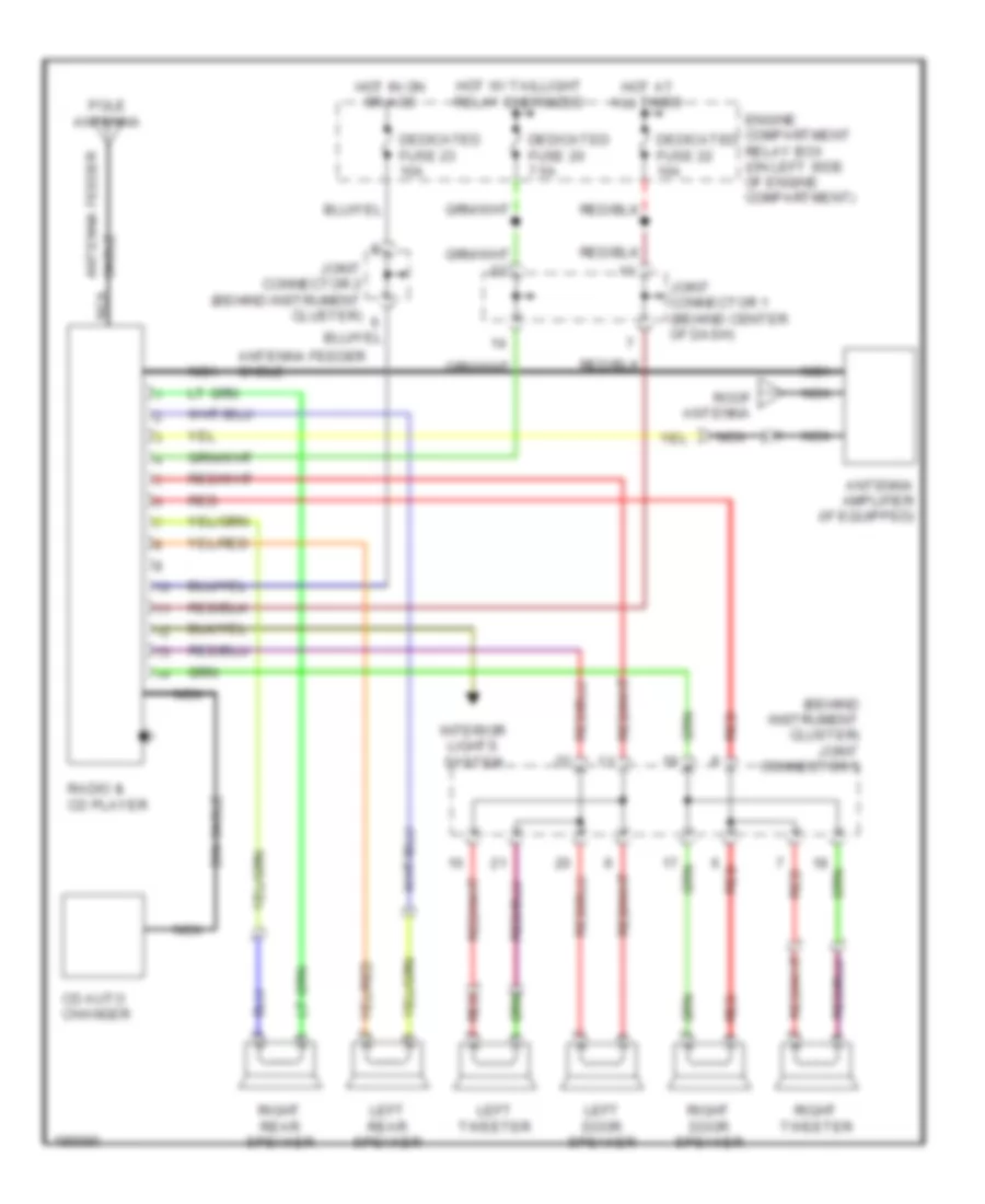 6-Speaker System Wiring Diagram, Except Evolution without Amplifier for Mitsubishi Lancer Sportback LS 2004