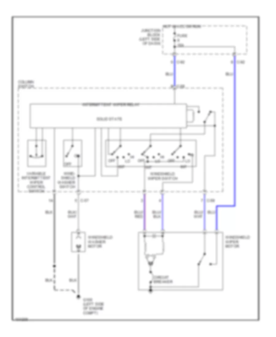 Электросхема переднего дворника стеклоочистителя и омывателя для Mitsubishi Montero RS 1993