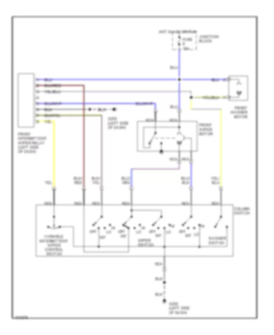 Электросхема передних стеклоочистителей дворников и омывателя лобового стекла для Mitsubishi Montero RS 1990