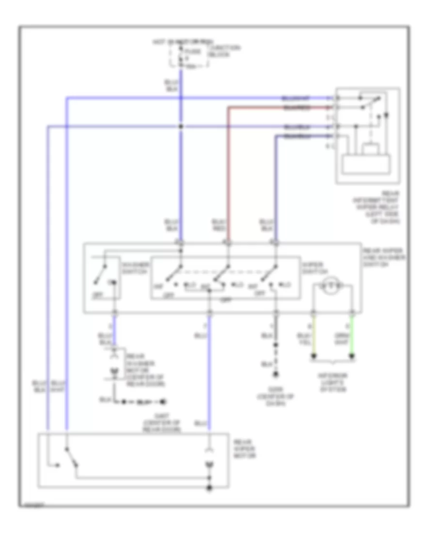 Электросхема заднего стеклоочистителя и омывателя стекла для Mitsubishi Montero SR 1993