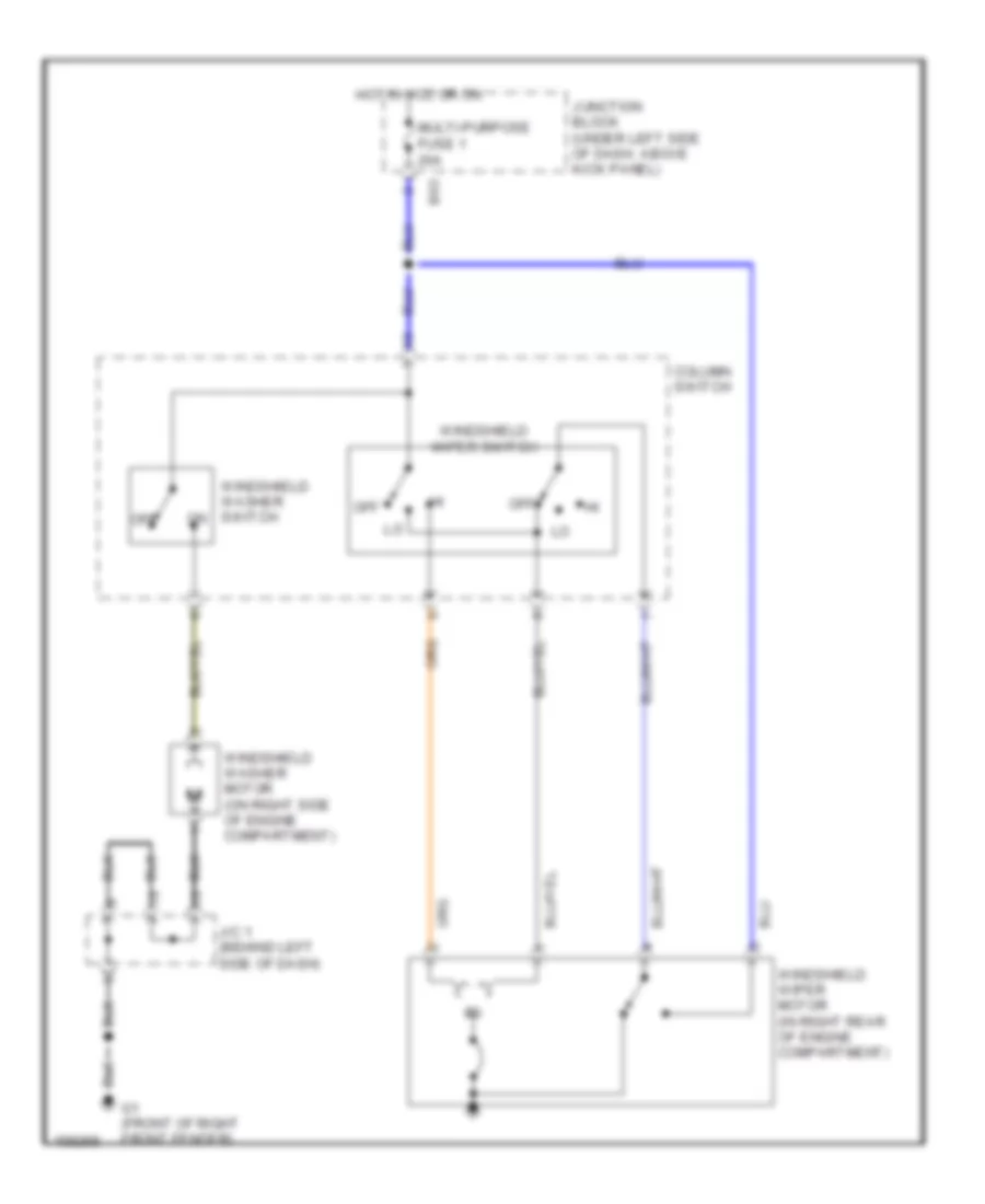 Электросхема стеклоочистителя, дворников и омывателя С 2 скоростями для Mitsubishi Mirage DE 2002