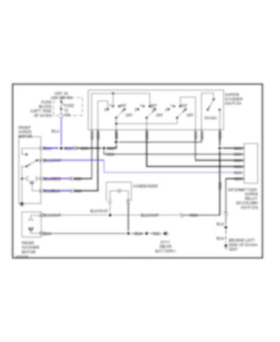 Электросхема переднего дворника стеклоочистителя и омывателя для Mitsubishi Van 1990