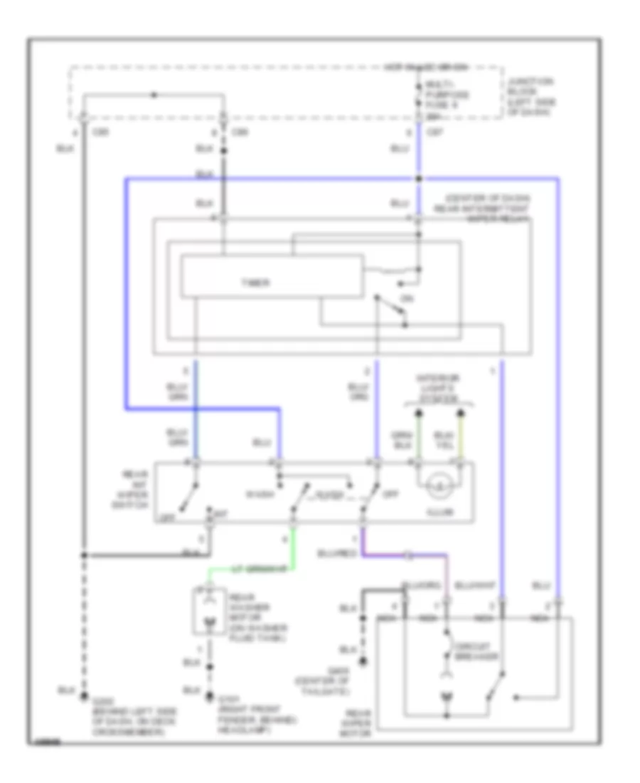 Электросхема заднего стеклоочистителя дворника и омывателя, Универсал для Mitsubishi Diamante LS 1994