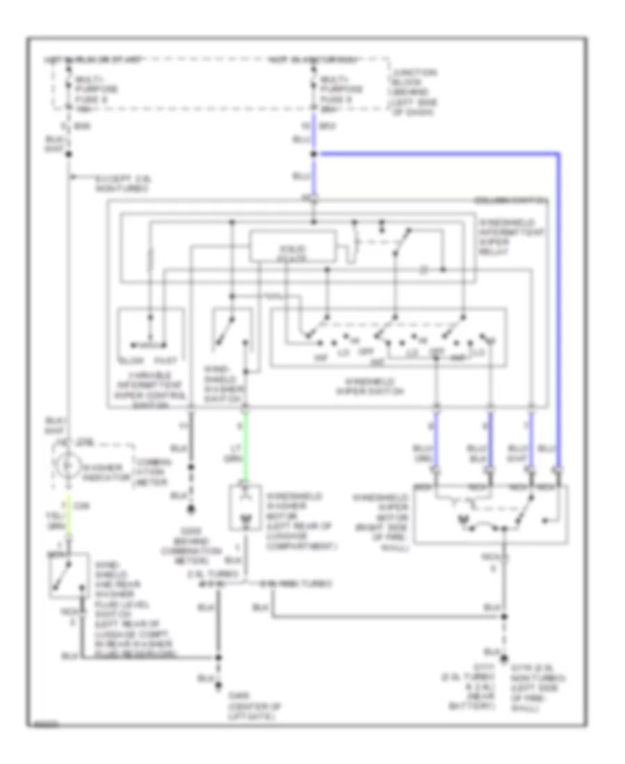 Электросхема передних стеклоочистителей дворников и омывателя лобового стекла для Mitsubishi Eclipse RS 1998