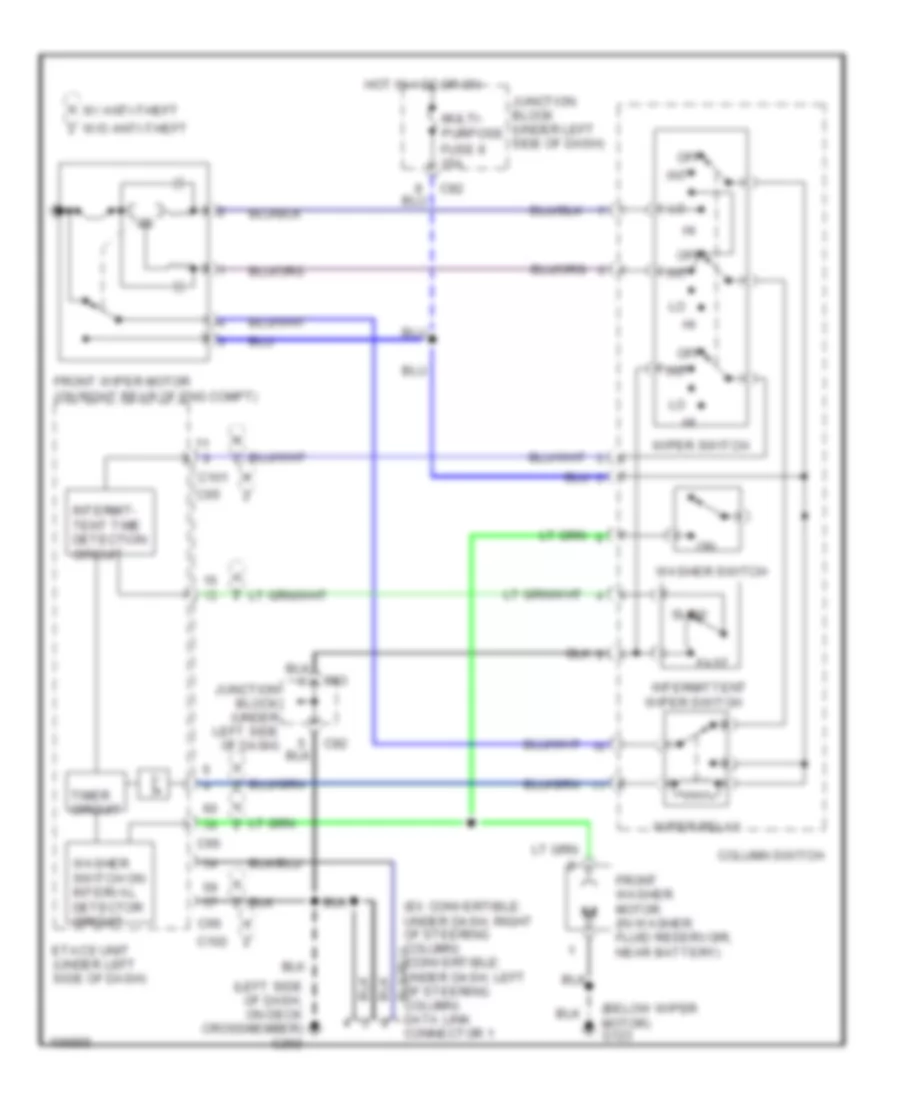 Электросхема передних стеклоочистителей дворников и омывателя лобового стекла для Mitsubishi 3000GT 1997 3000