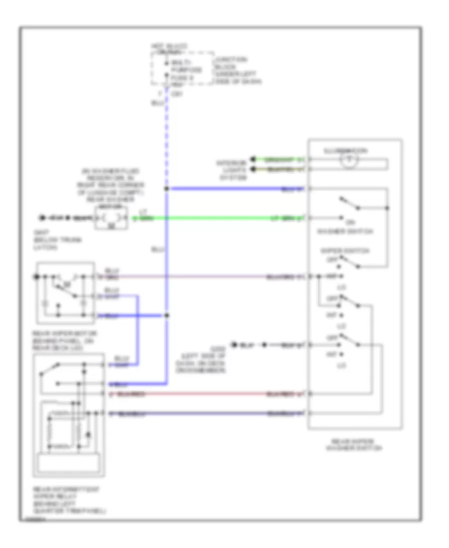 Электросхема заднего стеклоочистителя дворника и омывателя для Mitsubishi 3000GT SL 1997 3000