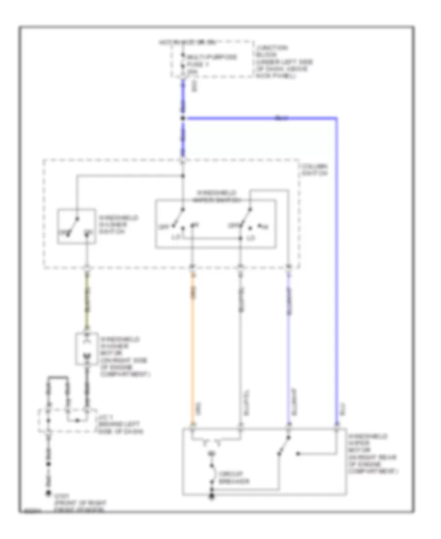 Электросхема стеклоочистителя, дворников и омывателя С 2 скоростями для Mitsubishi Mirage DE 1998