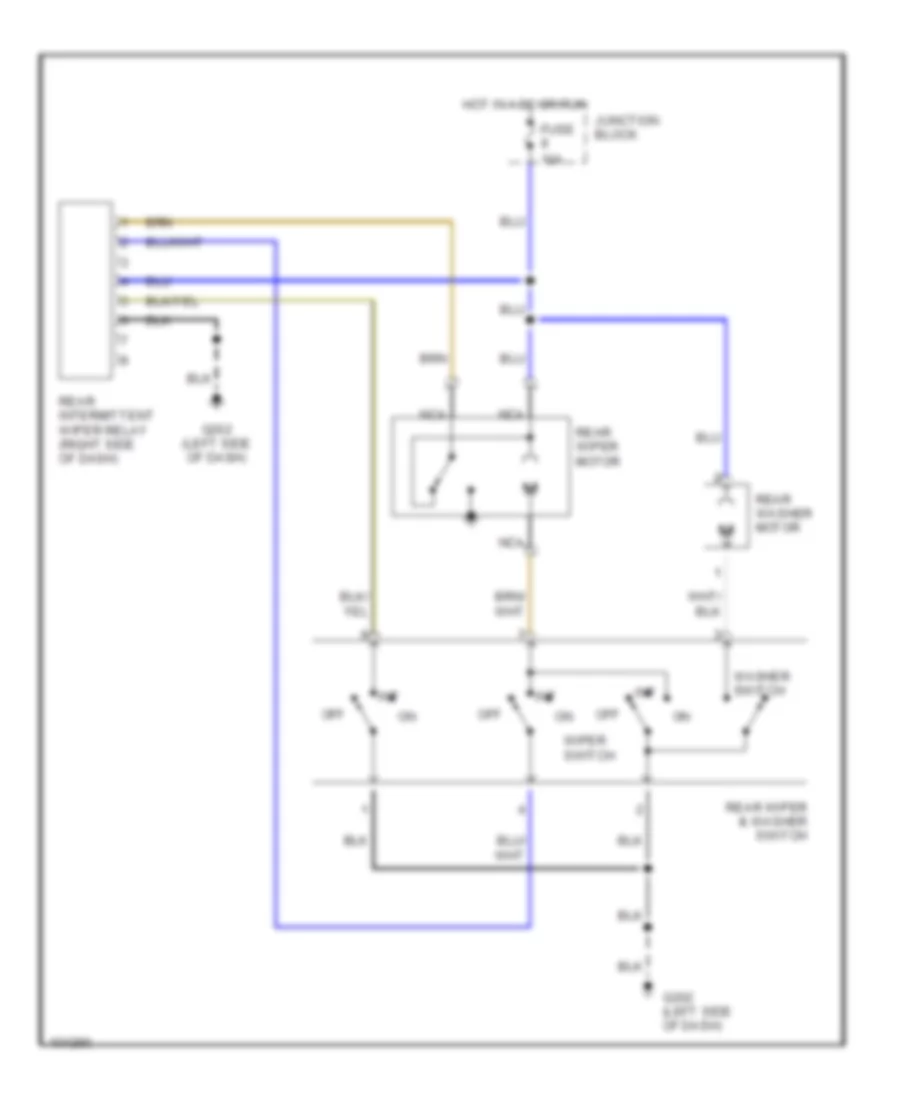 Электросхема заднего стеклоочистителя дворника и омывателя для Mitsubishi Montero 1991