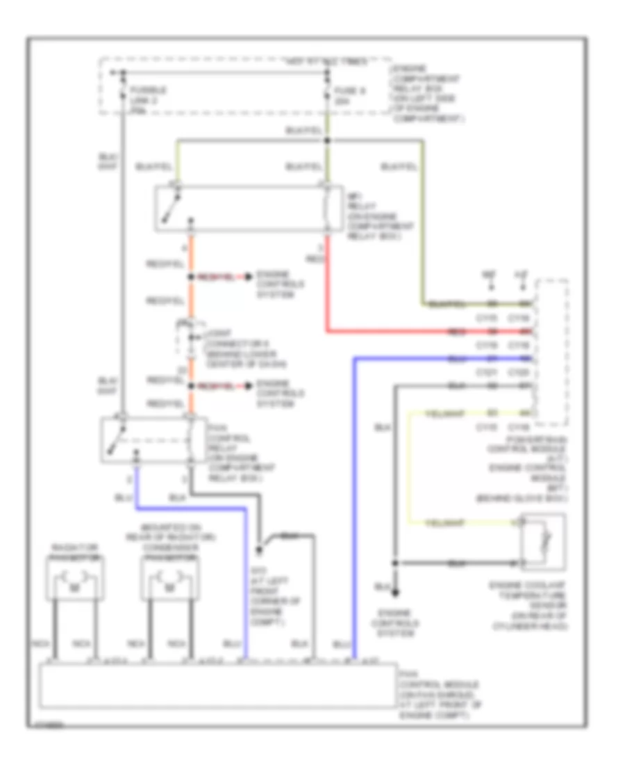 Cooling Fan Wiring Diagram, Except Evolution for Mitsubishi Lancer O-Z Rally 2003