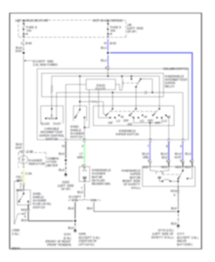 Электросхема передних стеклоочистителей дворников и омывателя лобового стекла для Mitsubishi Eclipse GS 1995
