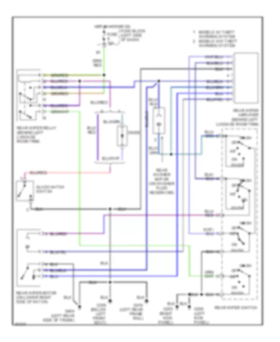 Электросхема заднего стеклоочистителя дворника и омывателя для Nissan Pathfinder XE 1996