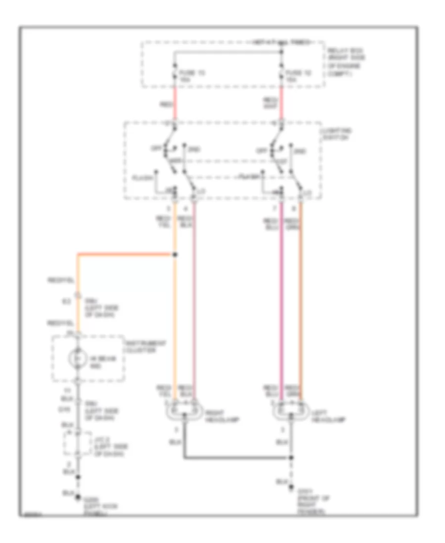 Headlight Wiring Diagram, without DRL for Nissan Pickup 1996