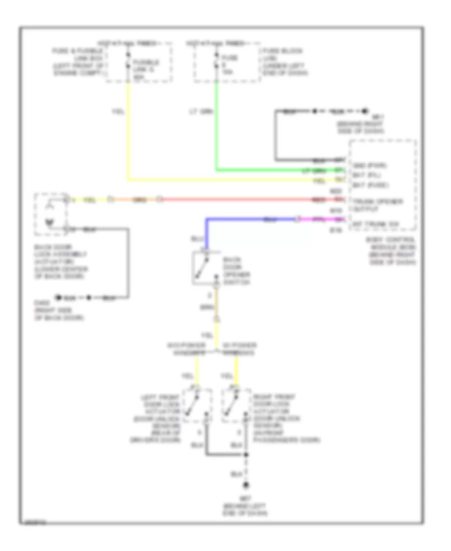 Trunk  Fuel Door Release Wiring Diagram, without Intelligent Key Unit for Nissan Versa SL 2009