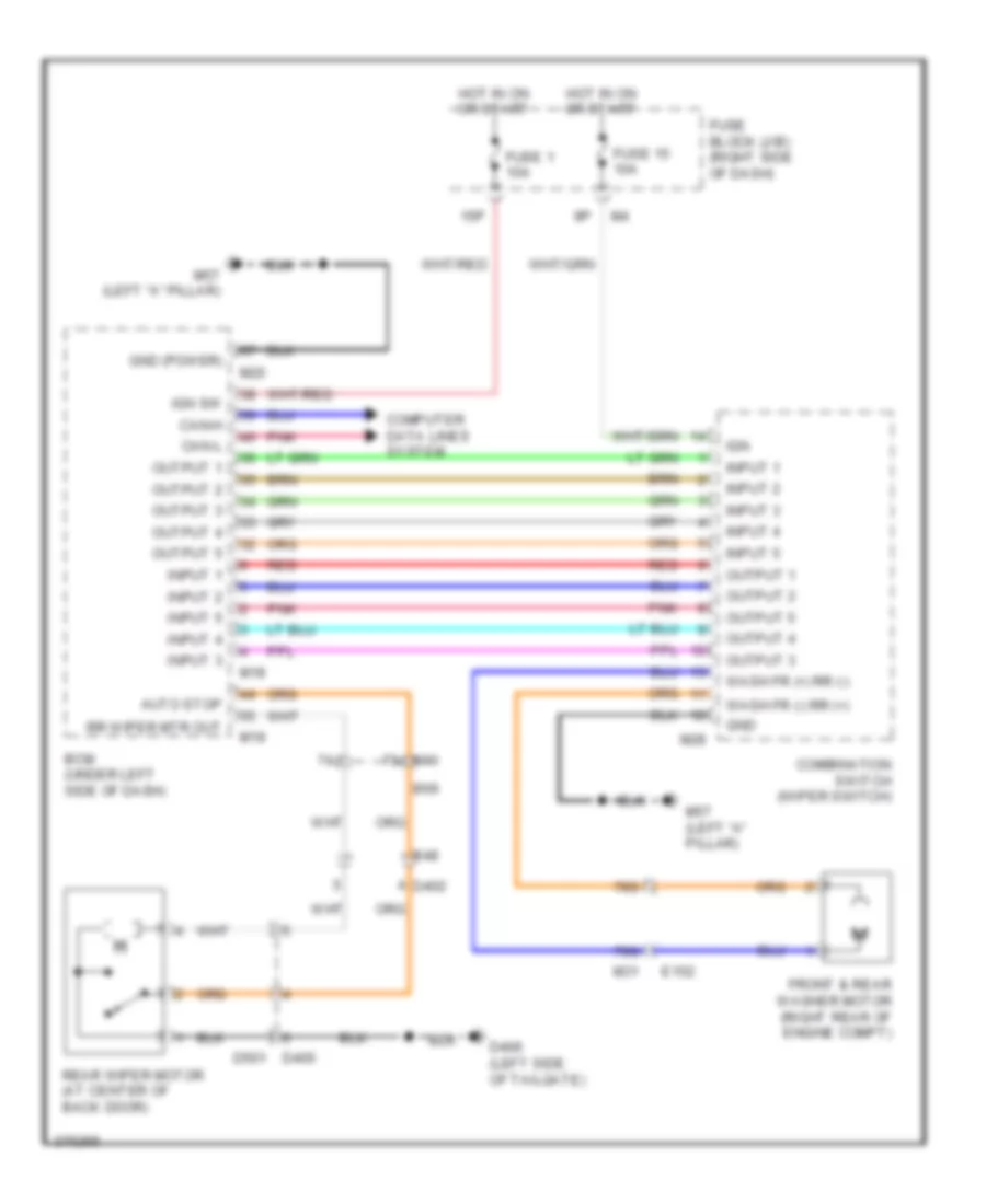 Электросхема заднего стеклоочистителя дворника и омывателя для Nissan Xterra S 2012