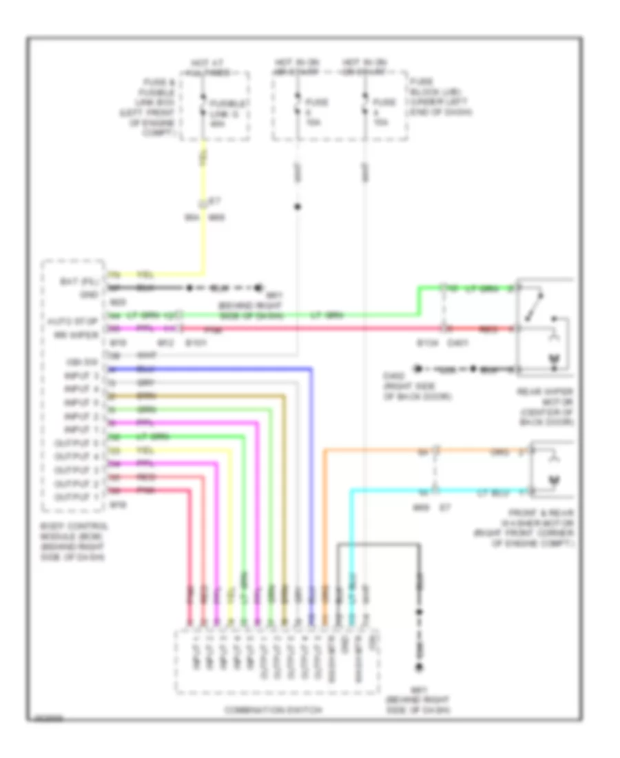 Электросхема заднего стеклоочистителя дворника и омывателя для Nissan Versa SL 2011
