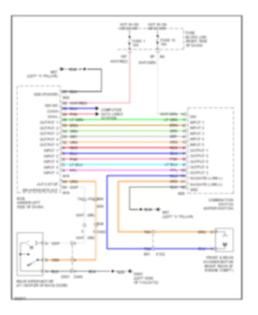 Электросхема заднего стеклоочистителя дворника и омывателя для Nissan Xterra S 2011