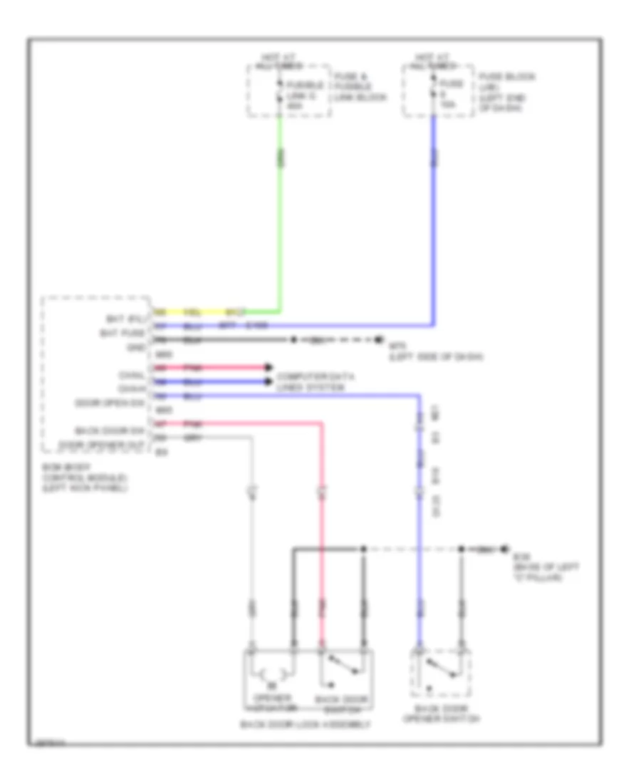 Back Door Opener Wiring Diagram, without Intelligent Key Unit for Nissan Juke Nismo 2014