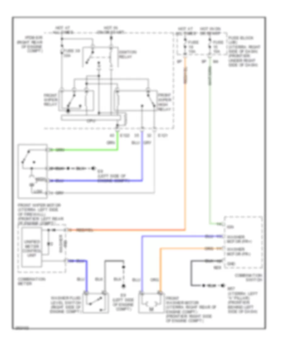 Электросхема передних стеклоочистителей дворников и омывателя лобового стекла для Nissan Xterra X 2007