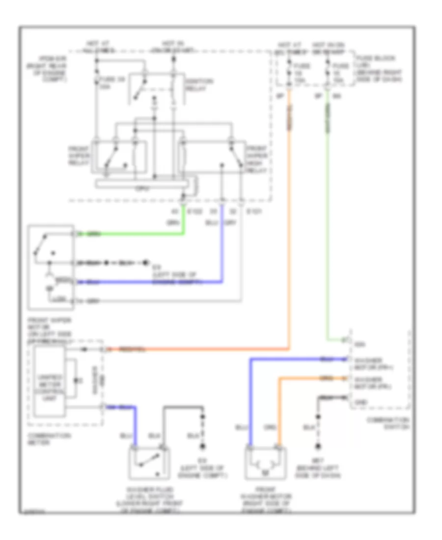 Электросхема передних стеклоочистителей дворников и омывателя лобового стекла для Nissan Pathfinder SE Off Road 2005