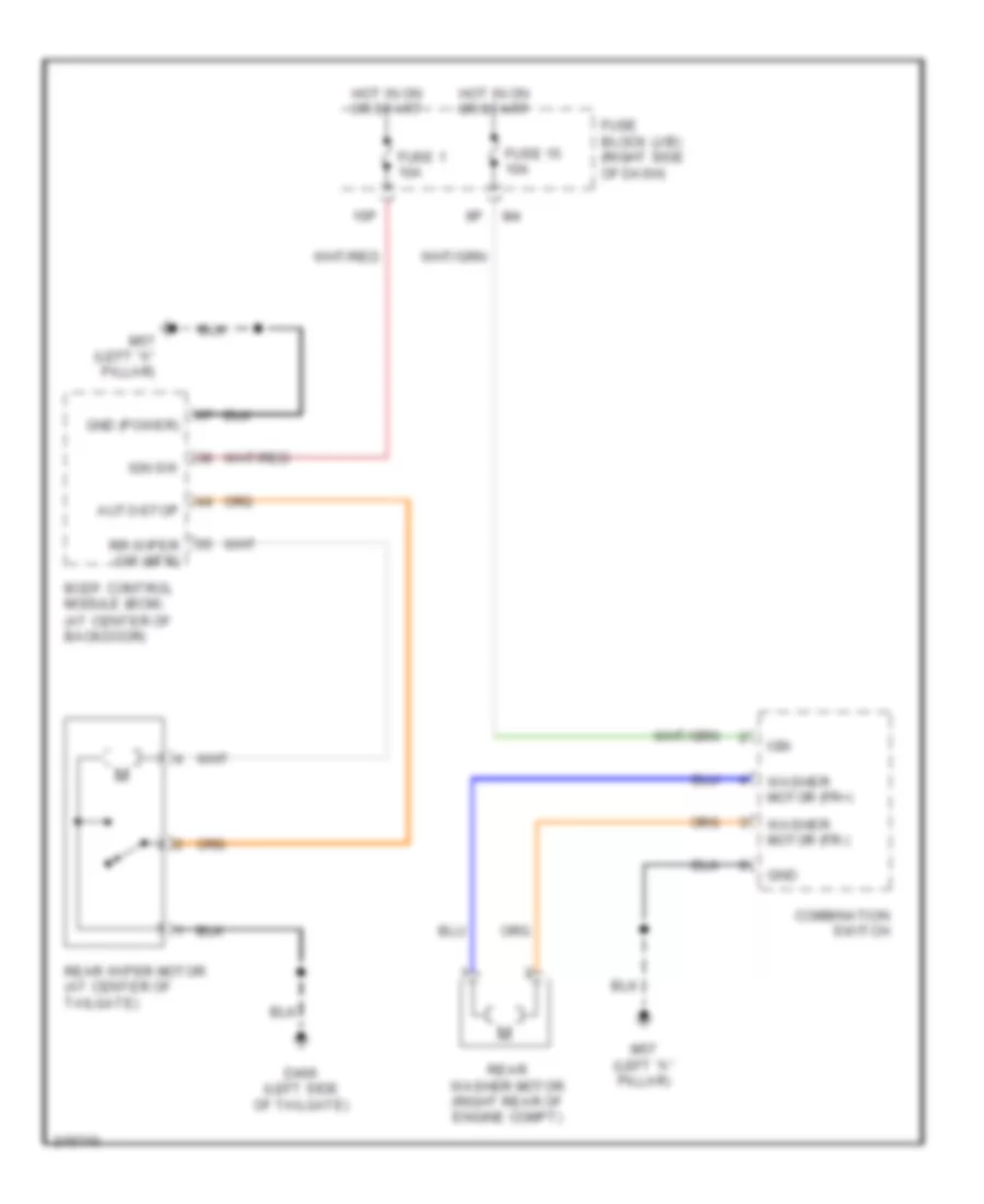 Электросхема заднего стеклоочистителя дворника и омывателя для Nissan Pathfinder SE Off Road 2005