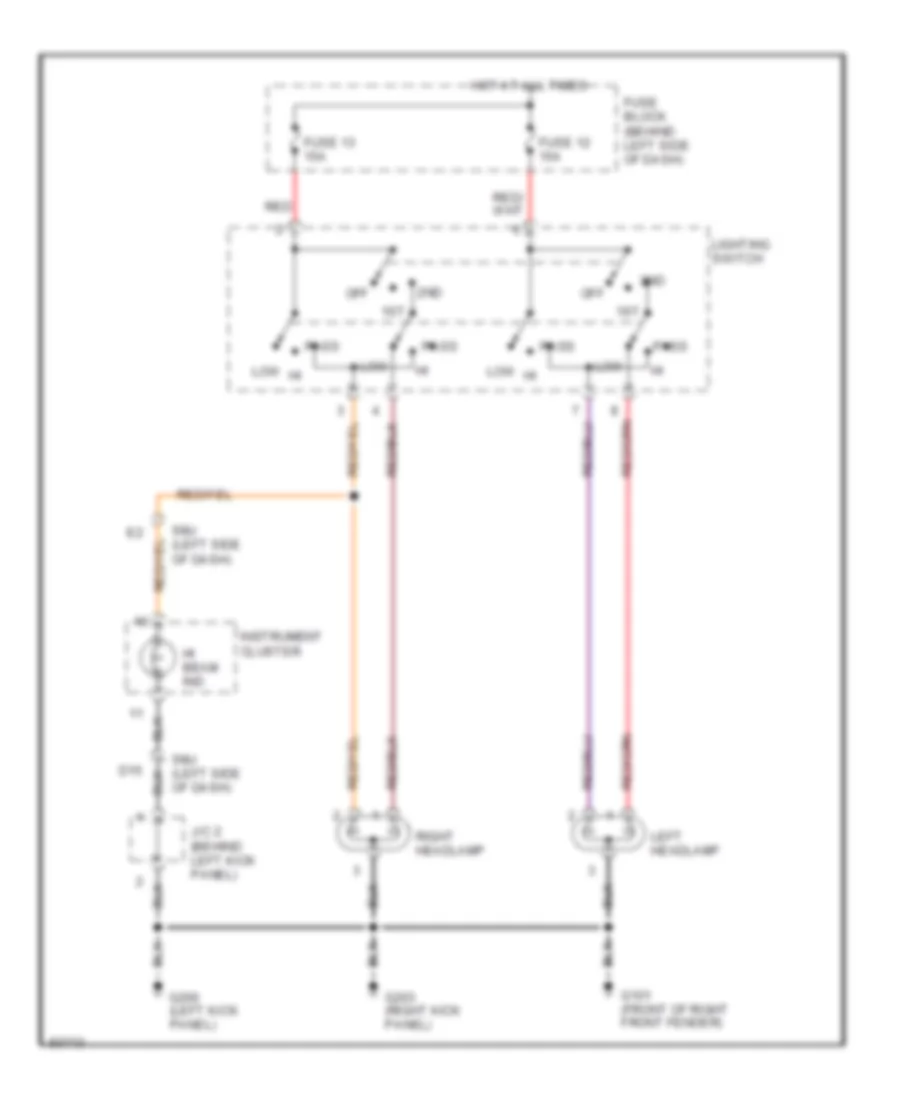 Headlight Wiring Diagram, without DRL for Nissan Pickup SE 1997